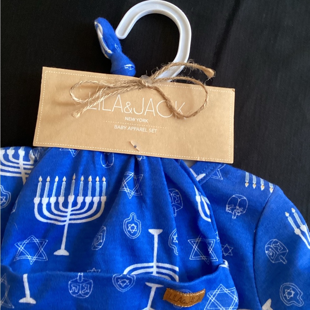 Blue Hanukkah Kids Footie Pajamas - Picture 14 of 15